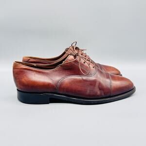 Sanders Shoes Mens 10.5 Brown Leathermade U.K. Oxford Cap Toe Lace Up Dress Vtg